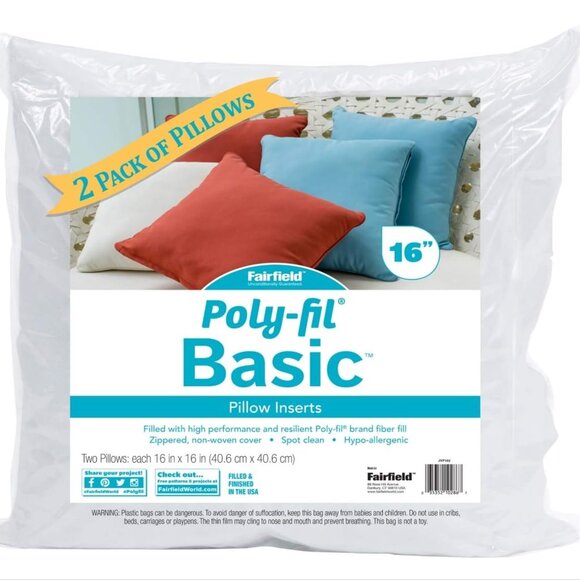 Fairfield JVP162 16 x 16 in. Poly-fil Pillow Insert, Pack of 2 - Picture 4 of 5